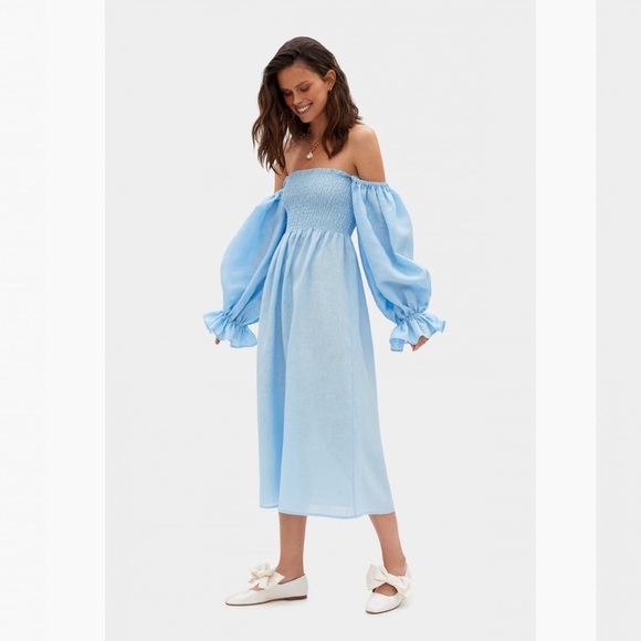 Worn & dry-cleaned once. Sleeper Atlanta Linen Dress in Azure Blue. Size S! - Picture 10 of 11